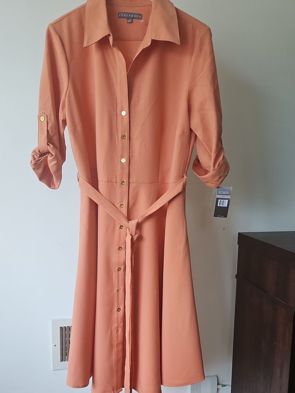 Sharagano Peach Button-Front Midi Shirt Dress